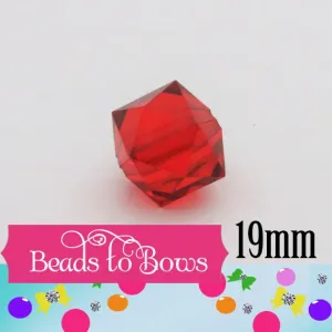 10 Ct 19mm Red Faceted Ice Cube Bead, Chunky Ice Cube Bead, Bubblegum Bead, Transparent Bead, Chunky Necklace Bead, Jewelry Supply
