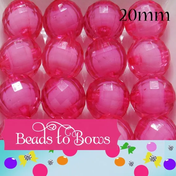 20mm Hot Pink Bead In A Bead, Bubblegum Beads, Facated Chunky Beads, Transparent Bubblegum Beads, Chunky Necklace Supply Beads, Jewelry Bead