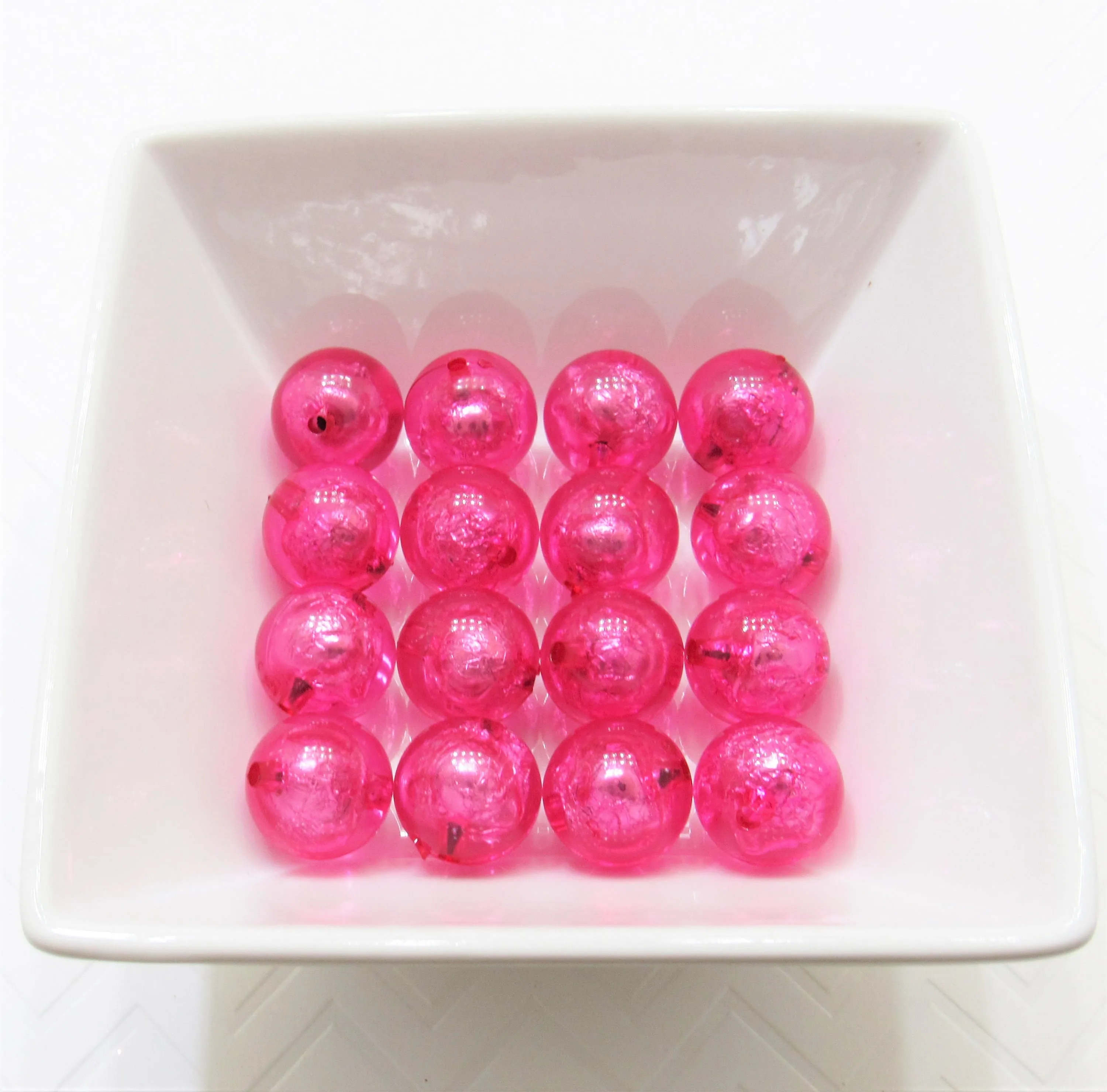 20mm Hot Pink Foil Beads, Bubblegum Bead In A Bead, Chunky Foil Bead, Chunky Bubblegum Necklace Bead Supply, Jewelry Supply