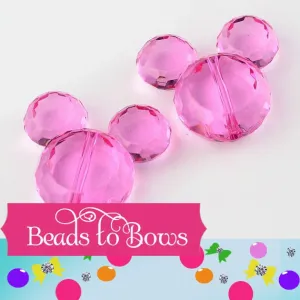 34mm Hot Pink Transparent Mickey Minnie Mouse Bubblegum Bead, Acrylic Mickey Mouse Beads, Chunky Mickey Bead, Bangle Bracelet Bead, Supply