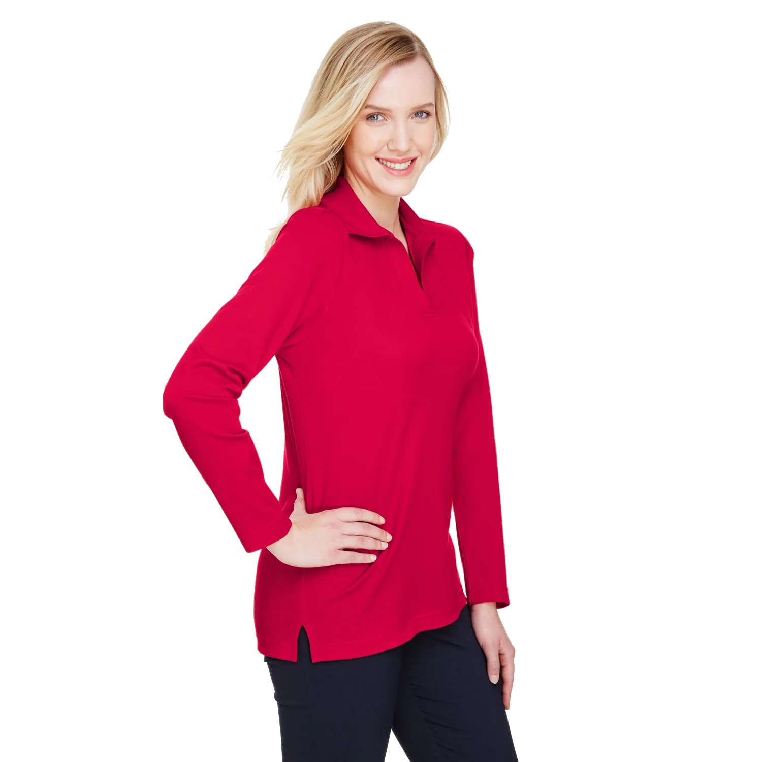 A2026W Ladies Plaited Long Sleeve Polo