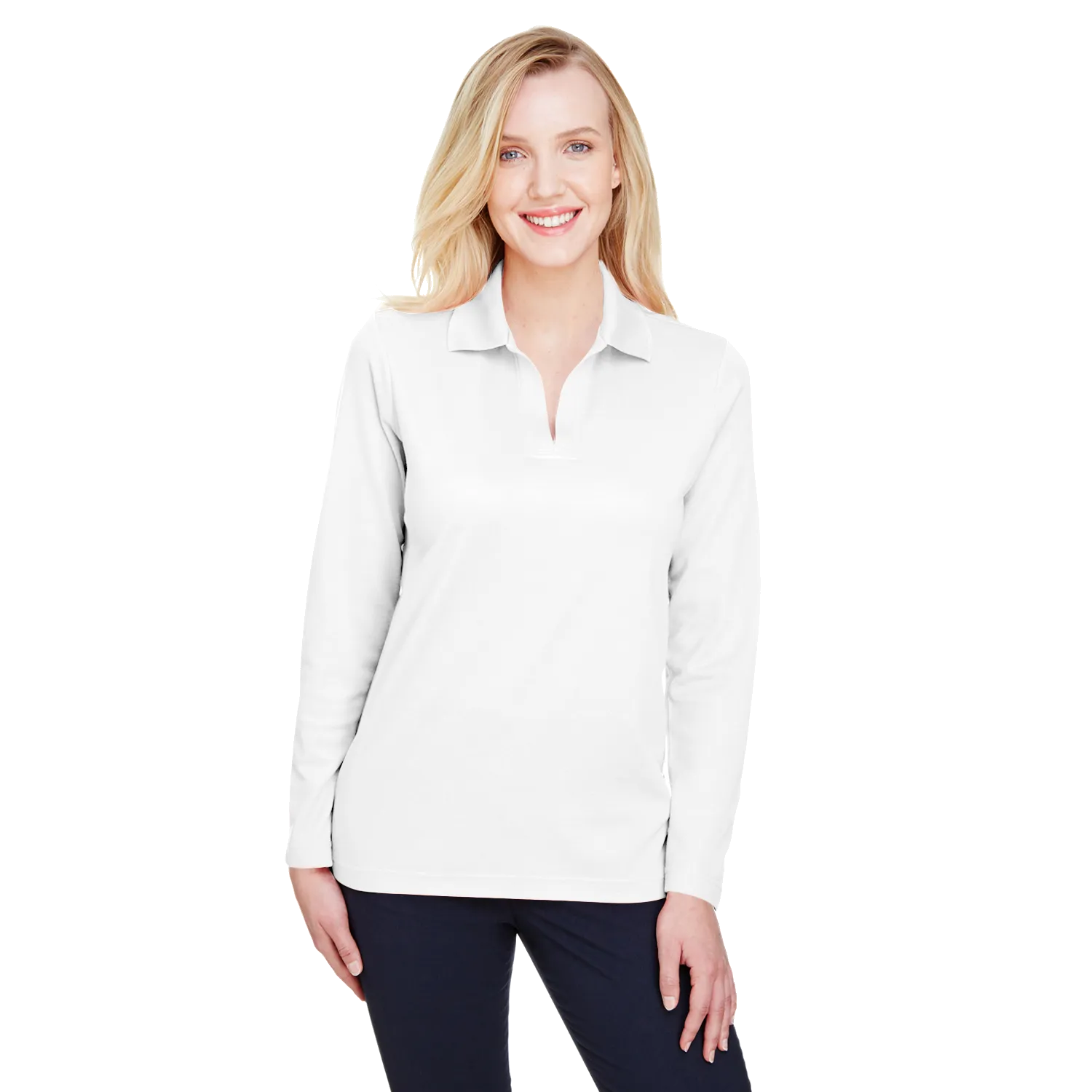 A2026W Ladies Plaited Long Sleeve Polo