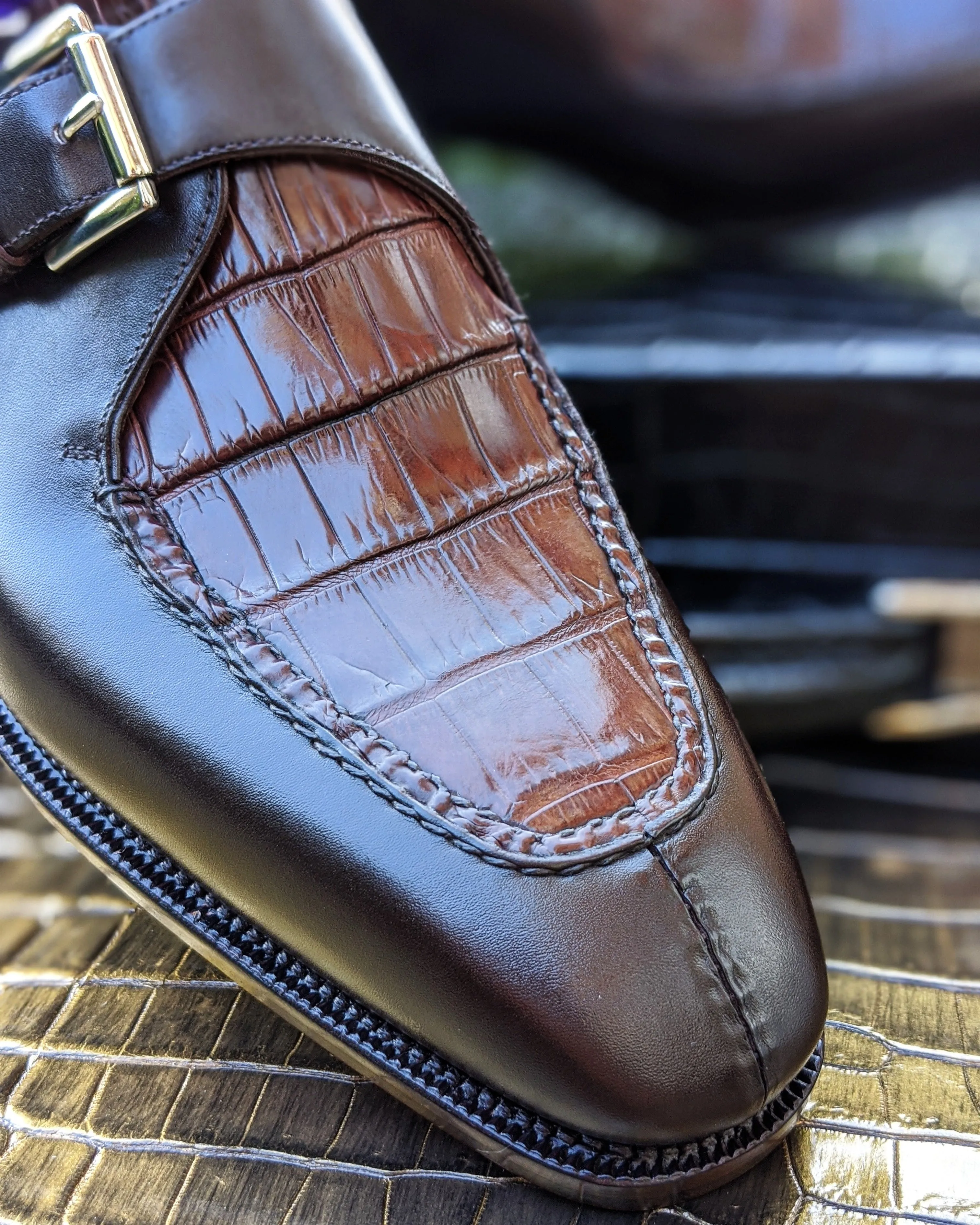 Ascot Andre - Bordeaux Crocodile & Middle Brown Calf