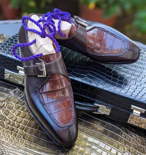 Ascot Andre - Bordeaux Crocodile & Middle Brown Calf