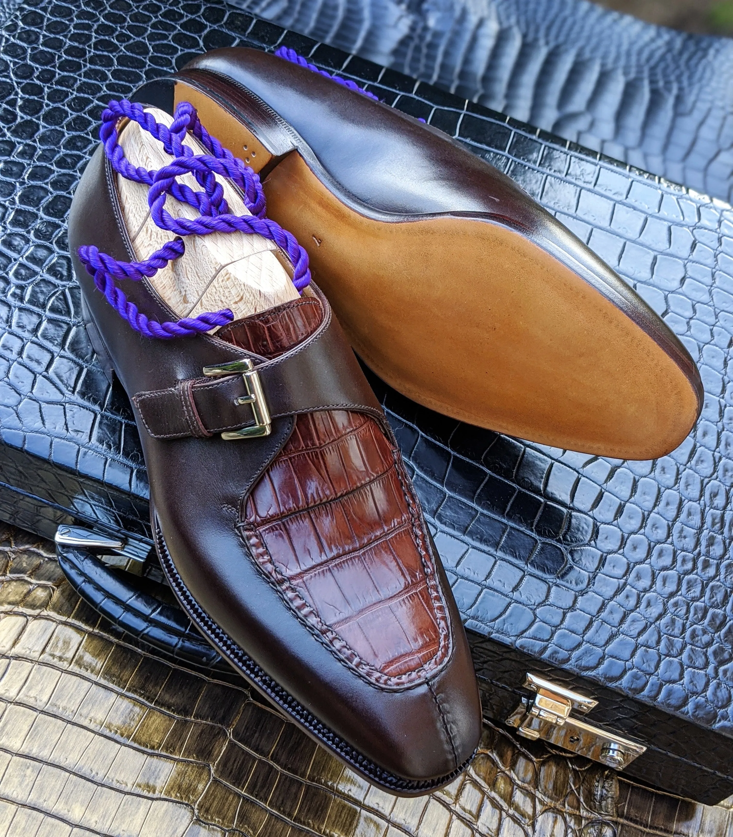 Ascot Andre - Bordeaux Crocodile & Middle Brown Calf