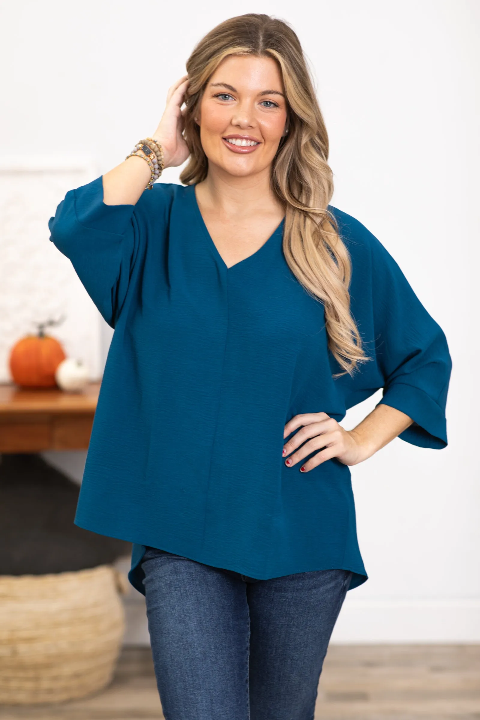 Blue V-Neck Airflow Top