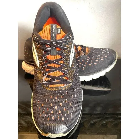 Brooks Mens Glycerin 16 Running Shoe Black/Orange Men’s Size 9.5.