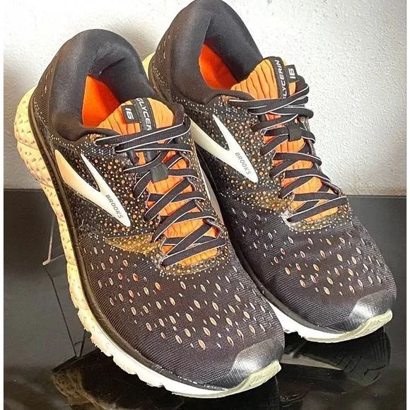 Brooks Mens Glycerin 16 Running Shoe Black/Orange Men’s Size 9.5.