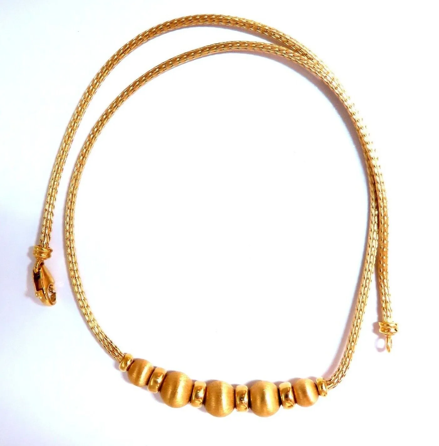 Brushed Rolling Ball Bead Necklace 14kt 15Grams 16.5 inch