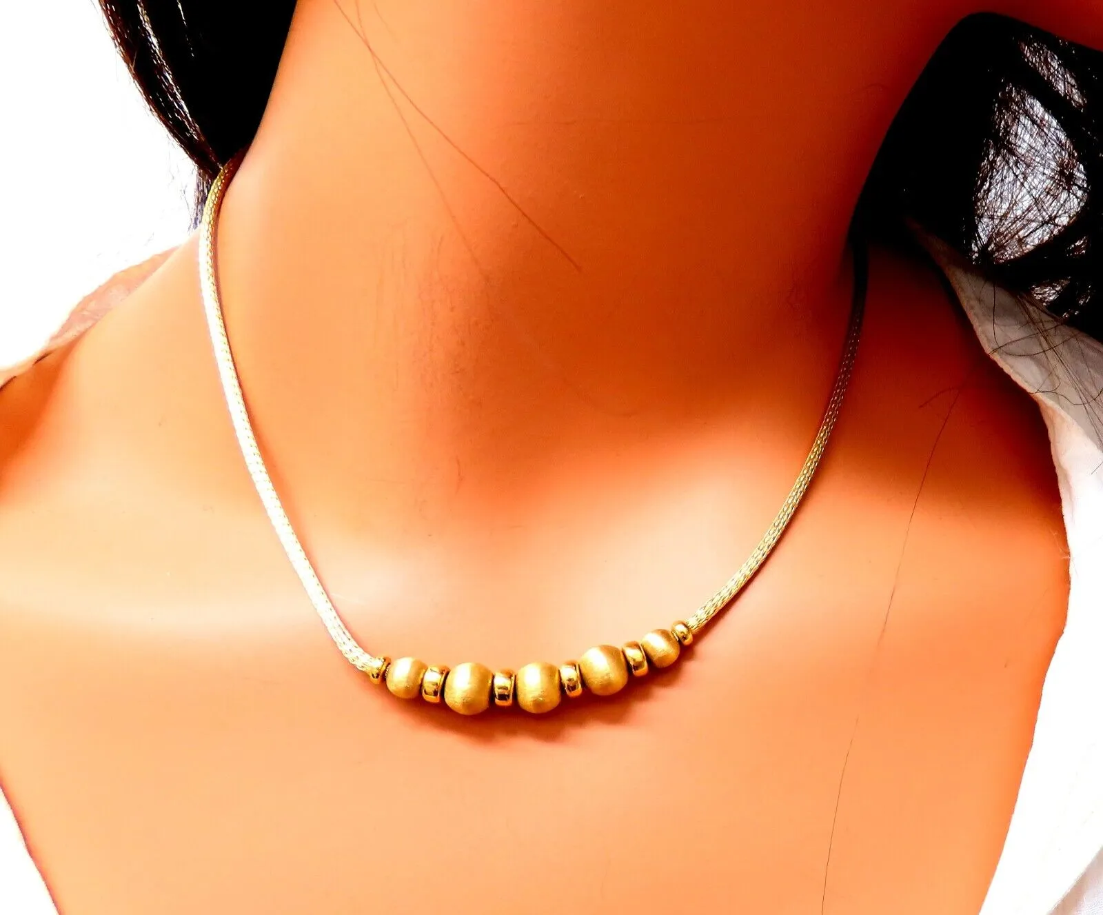 Brushed Rolling Ball Bead Necklace 14kt 15Grams 16.5 inch