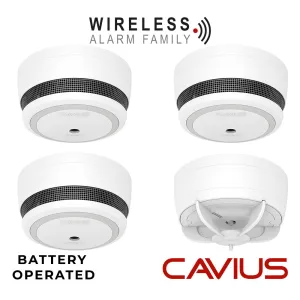 Cavius Battery Powered CV2106 3x Optical Smoke & CV3106 1x Heat Alarm RF 10yr Sealed-in Lithium Battery