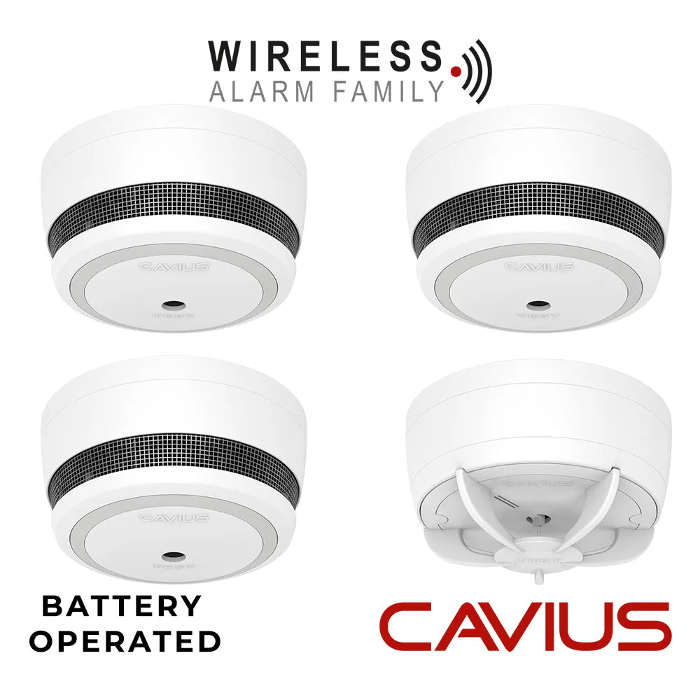 Cavius Battery Powered CV2106 3x Optical Smoke & CV3106 1x Heat Alarm RF 10yr Sealed-in Lithium Battery