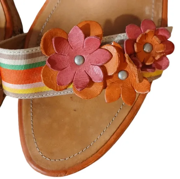 Coach Morgan Strappy aCork Wedge Floral Leather Sandal size 8.5