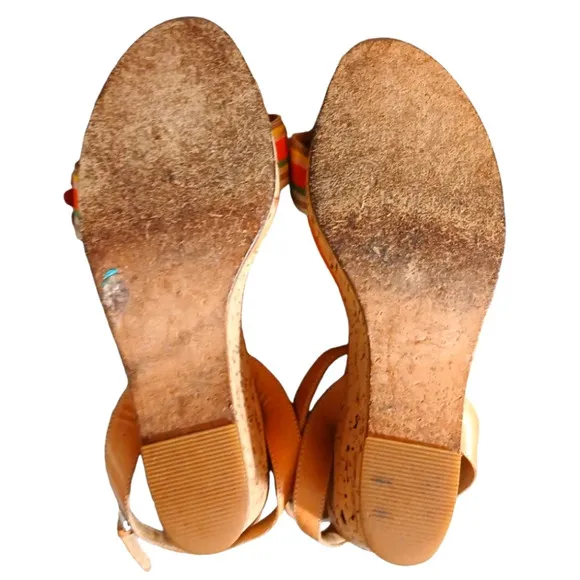 Coach Morgan Strappy aCork Wedge Floral Leather Sandal size 8.5