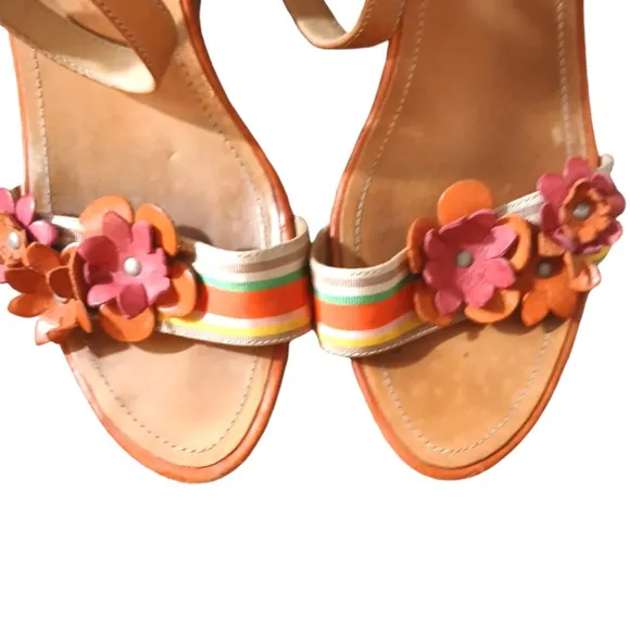 Coach Morgan Strappy aCork Wedge Floral Leather Sandal size 8.5