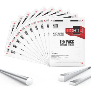 Combo de 10 paquetes (5 paquetes upper   5 paquetes lower) Arcos NiTi  Lightt  (100 pzs)