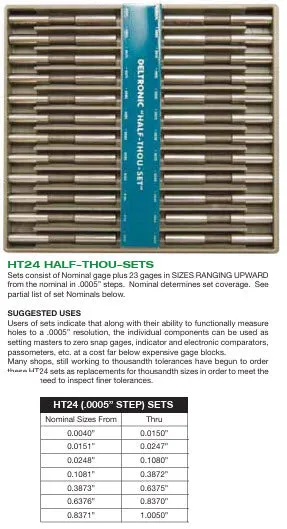 Deltronic HT24-637 Class X Pin Gauge Sets. 0.0005" Steps, 0.6376 - 0.8370" Number of Pins 24