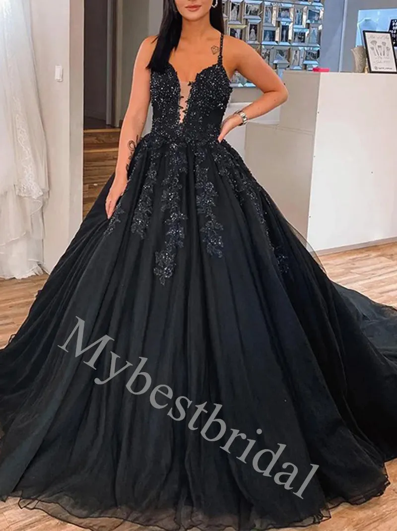 Elegant V-neck Spaghetti straps A-line Prom Dresses,PDS0968