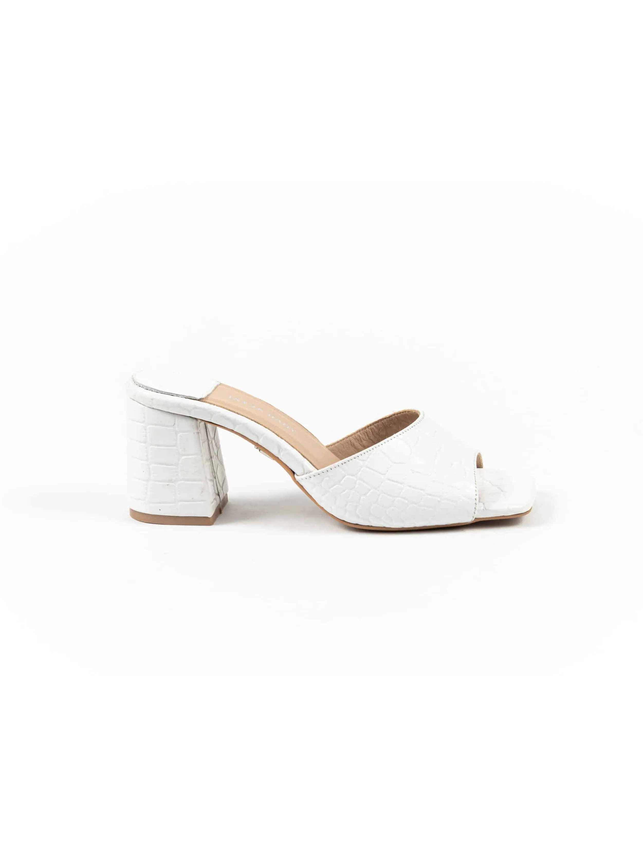 Jayda Shoes - Textured Slip-On Sandals with Block Heels