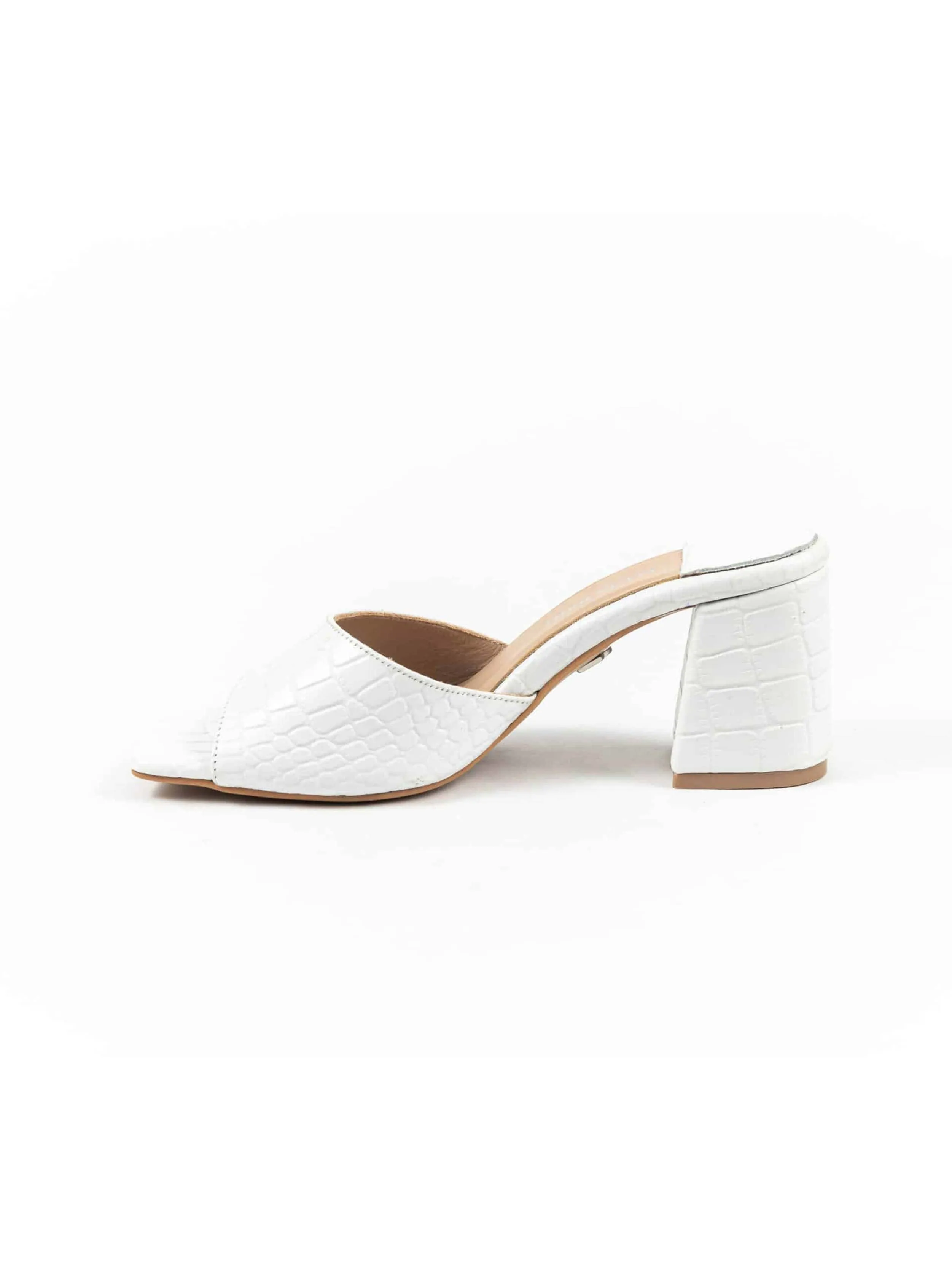 Jayda Shoes - Textured Slip-On Sandals with Block Heels