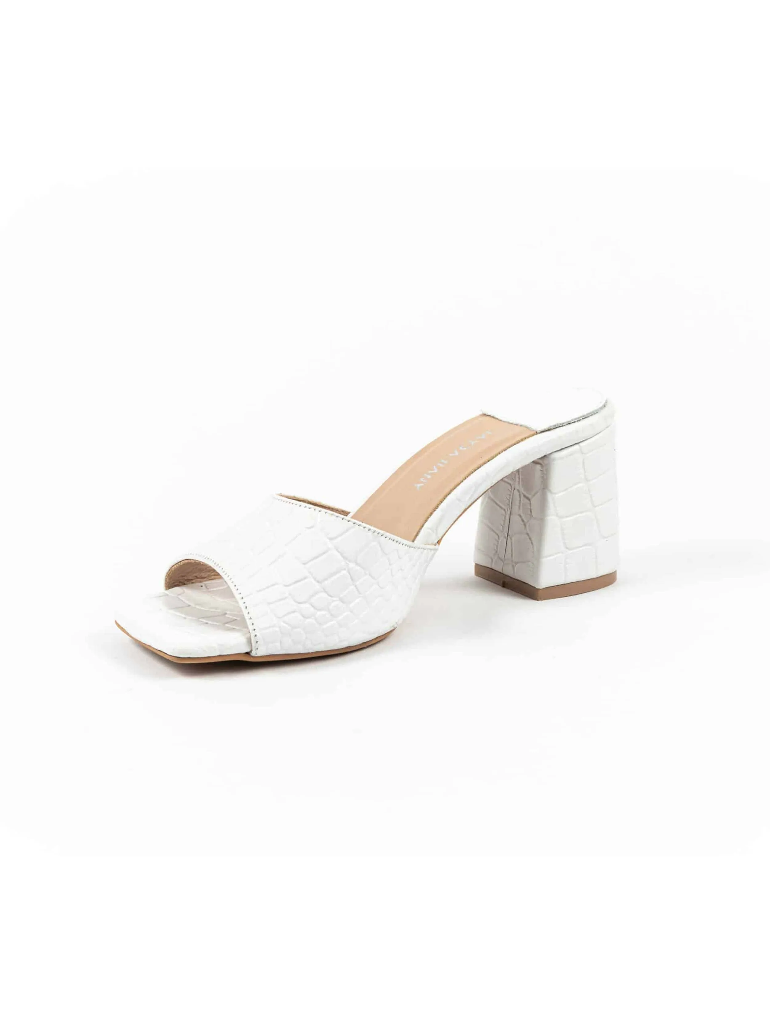 Jayda Shoes - Textured Slip-On Sandals with Block Heels