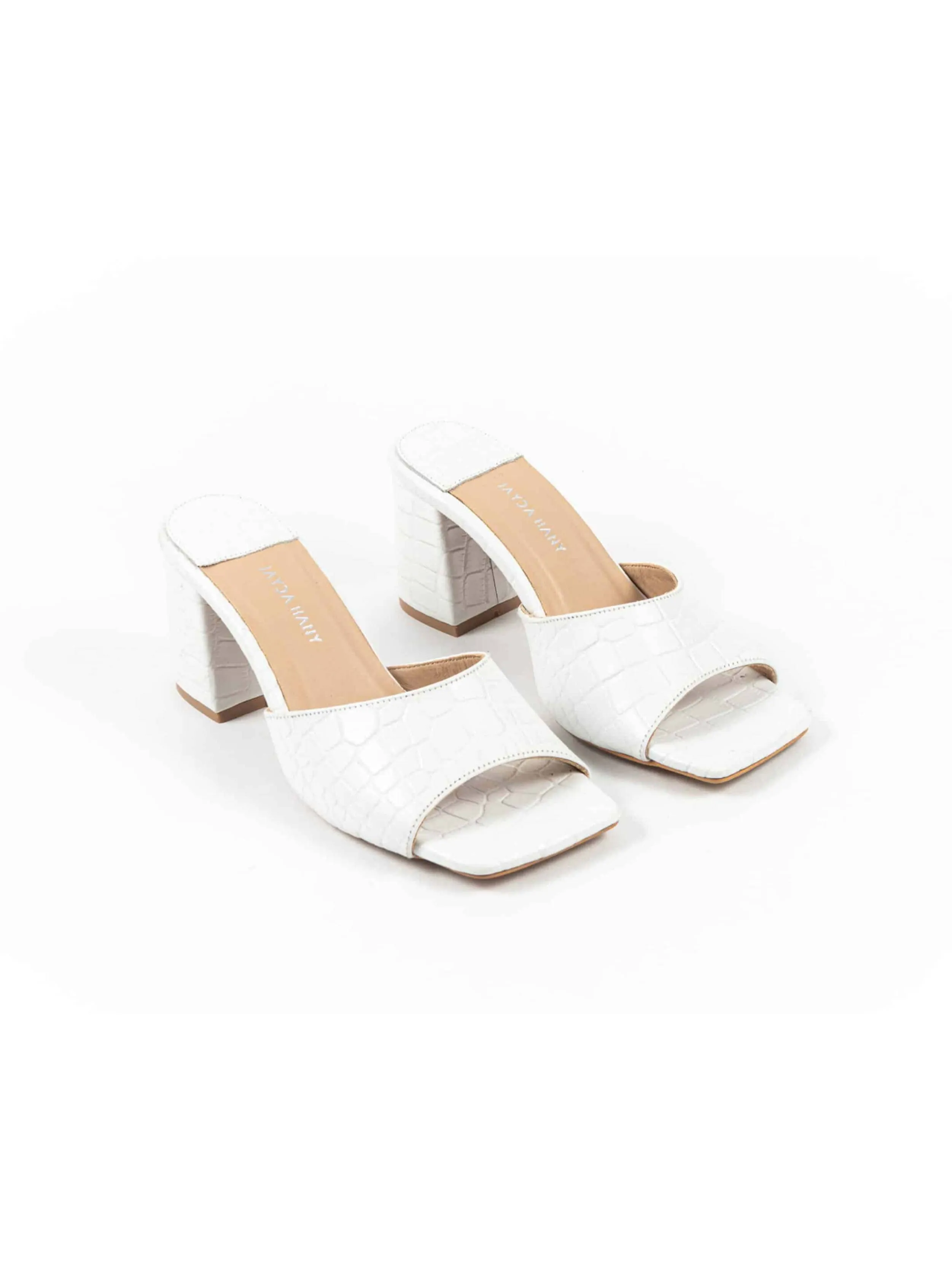 Jayda Shoes - Textured Slip-On Sandals with Block Heels