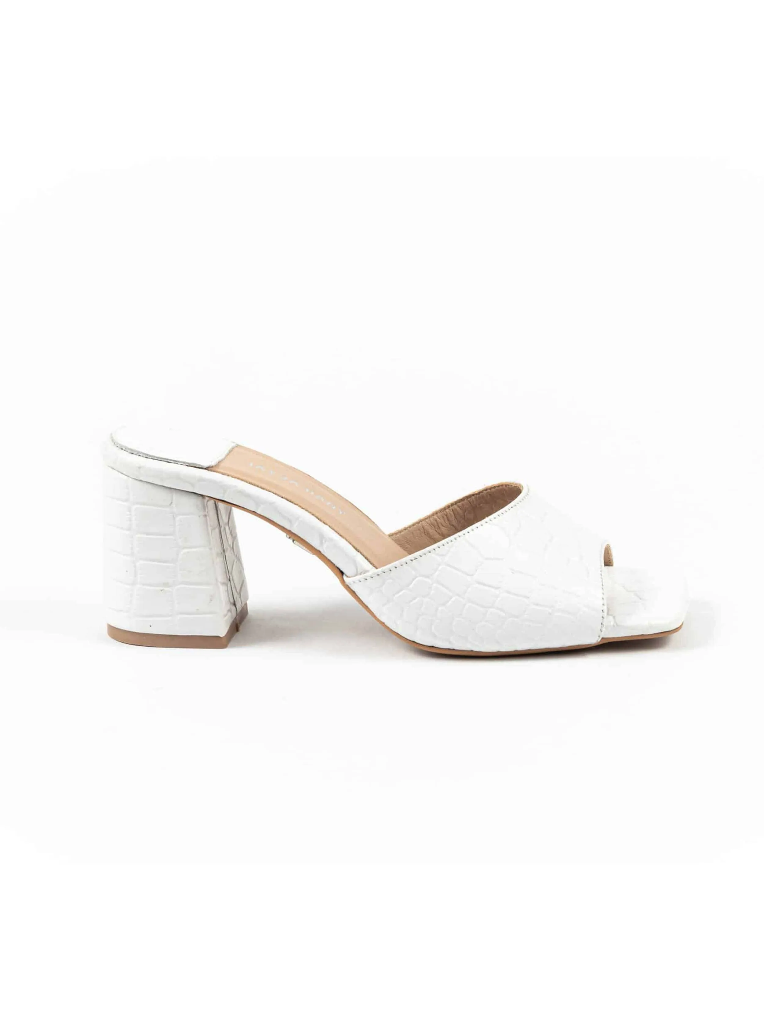 Jayda Shoes - Textured Slip-On Sandals with Block Heels