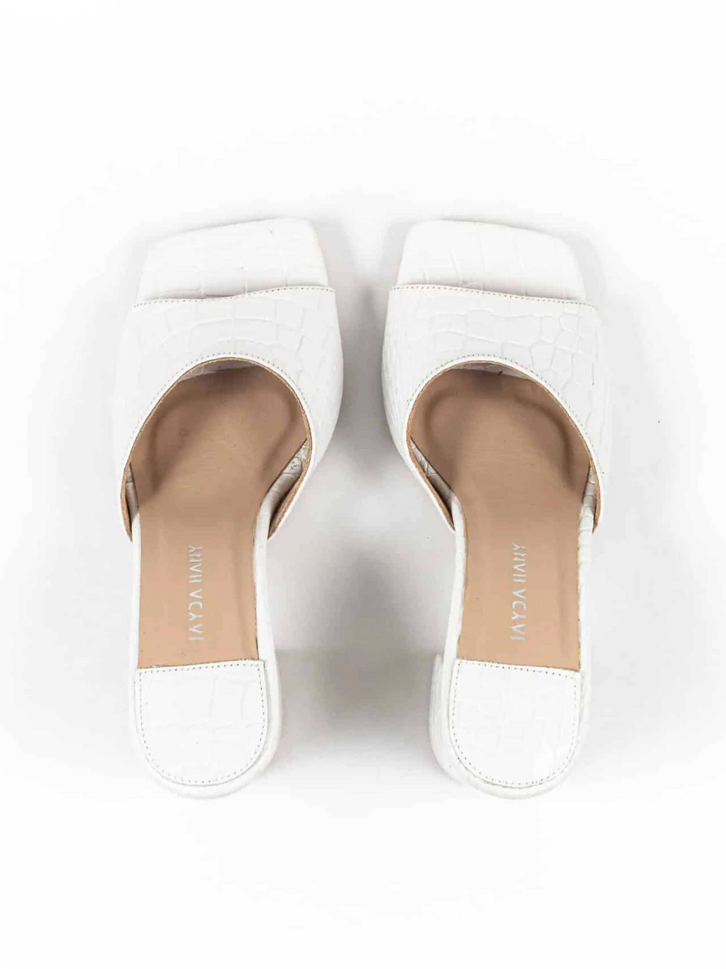 Jayda Shoes - Textured Slip-On Sandals with Block Heels