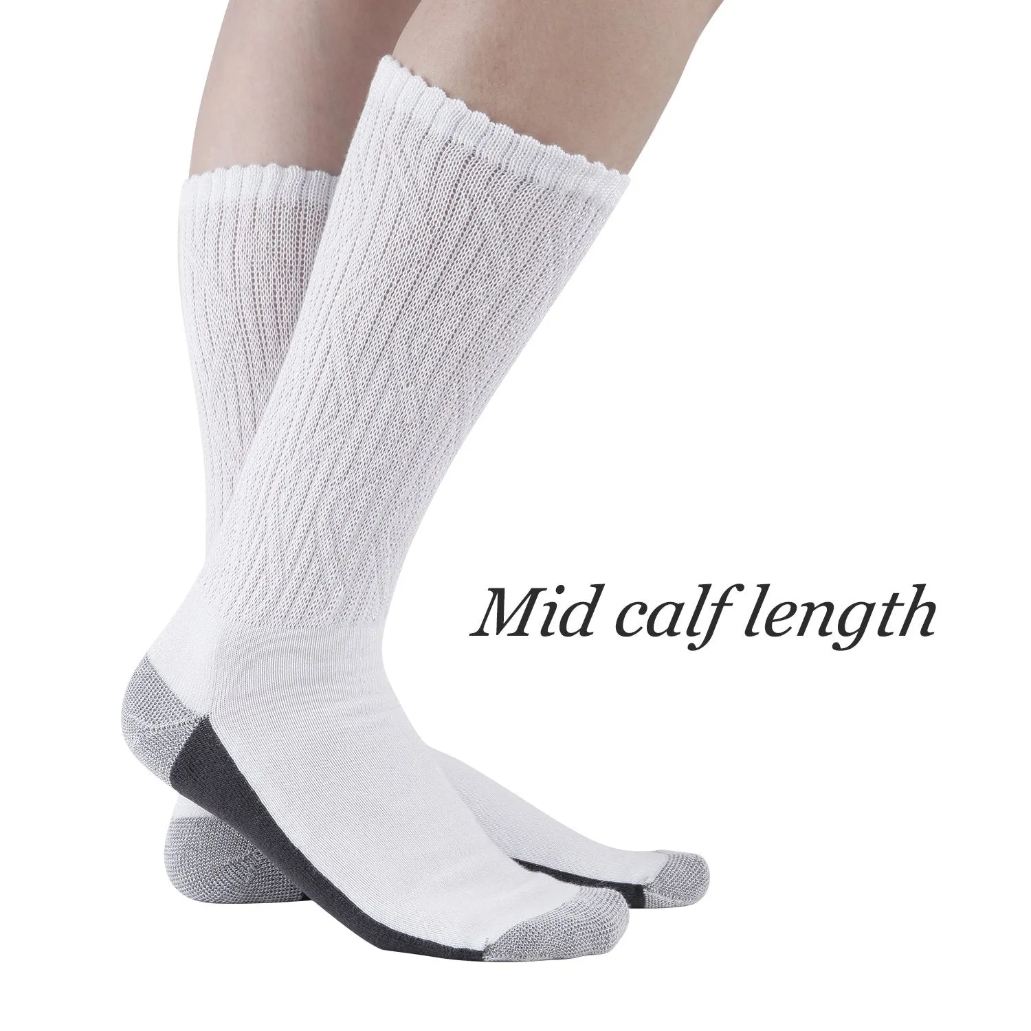 MD Non-Binding Bamboo Moisture Wicking Cushion Crew/Dress Socks Seamless Toe (2 Pairs)