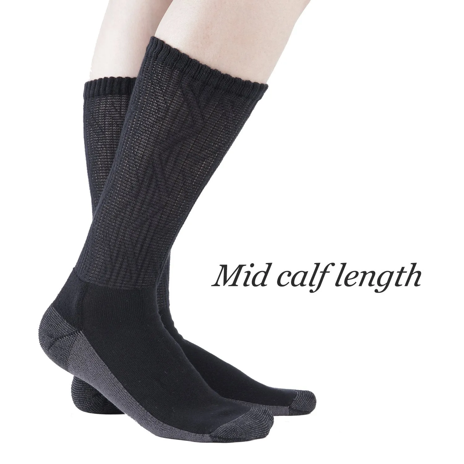 MD Non-Binding Bamboo Moisture Wicking Cushion Crew/Dress Socks Seamless Toe (2 Pairs)