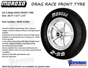 Moroso DS-2 Drag Race Front Tyre, 26"x 4.5" x 15"