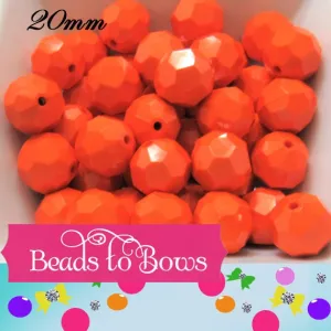 New 20mm Orange Faceted Beads, 10ct. Bubblegum Beads, Gumball Beads, Acrylic Bead, Bubblegum Bead, Solid Round Bead Chunky Necklace Bead