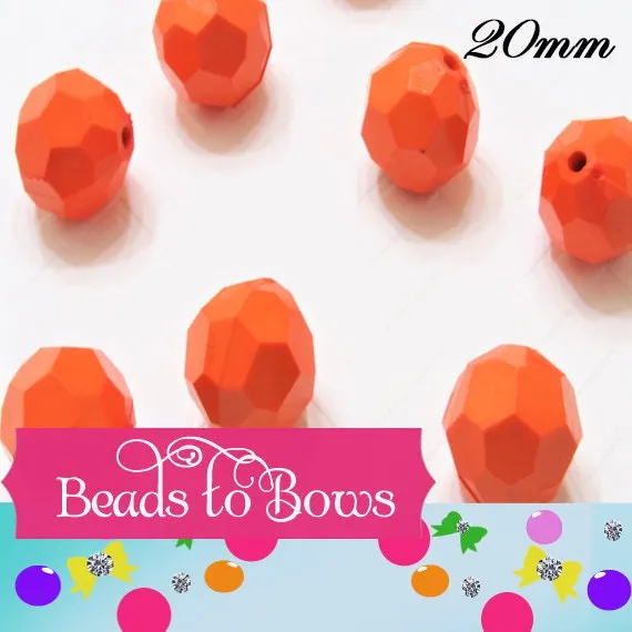 New 20mm Orange Faceted Beads, 10ct. Bubblegum Beads, Gumball Beads, Acrylic Bead, Bubblegum Bead, Solid Round Bead Chunky Necklace Bead