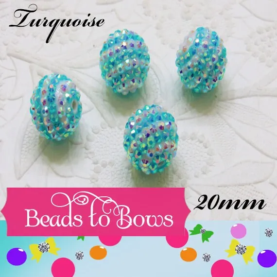 New 20mm Turquoise Striped Rhinestone Bubblegum Beads, Chunky Rhinestone Beads, Gumball Beads, Bubblegum Necklace Beads, Beading Supply
