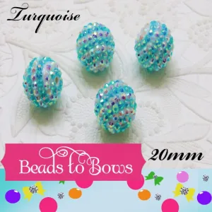 New 20mm Turquoise Striped Rhinestone Bubblegum Beads, Chunky Rhinestone Beads, Gumball Beads, Bubblegum Necklace Beads, Beading Supply