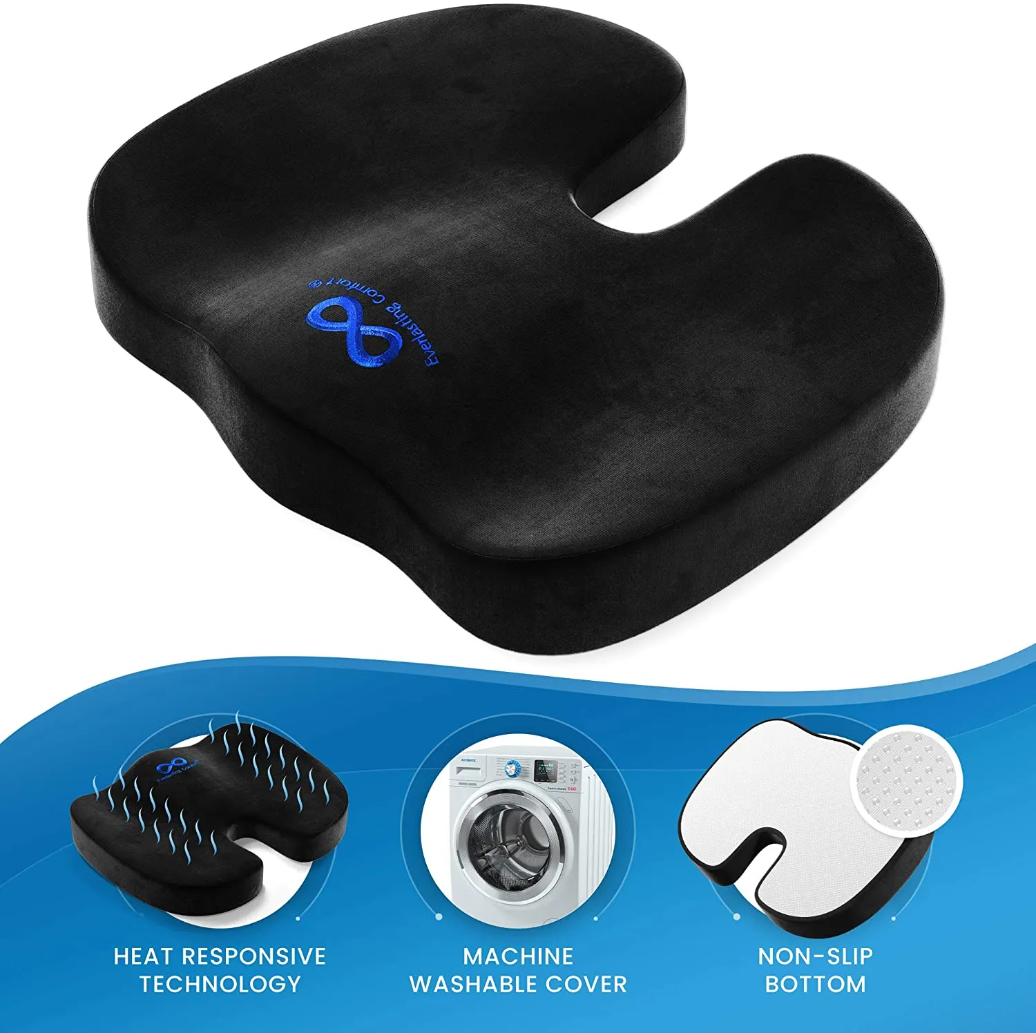 New in box! Everlasting Comfort Office Chair Seat Cushion Pillow for Back, Coccyx, & Tailbone Pain Relief Pad
