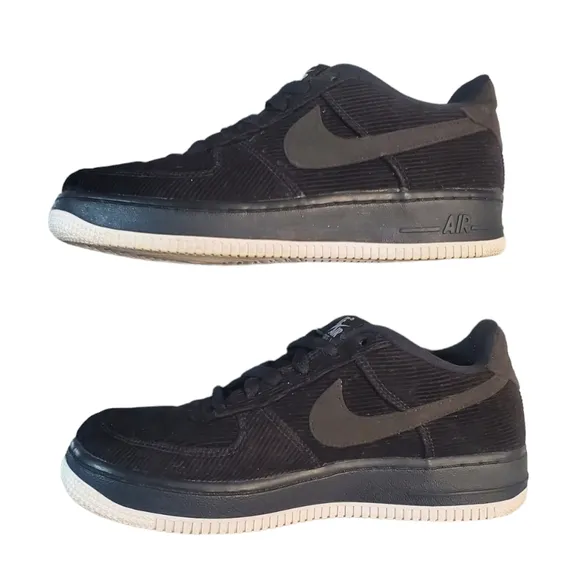 Nike Air Force 1LV8 Shoes Size 5Y Black Lace Up Corduroy Sneakers