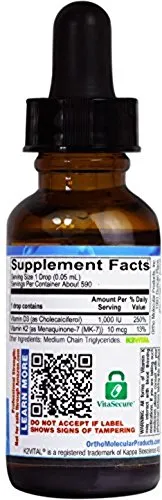 Ortho Molecular - Vitamina líquida D3 con K2 - 1 oz líquido