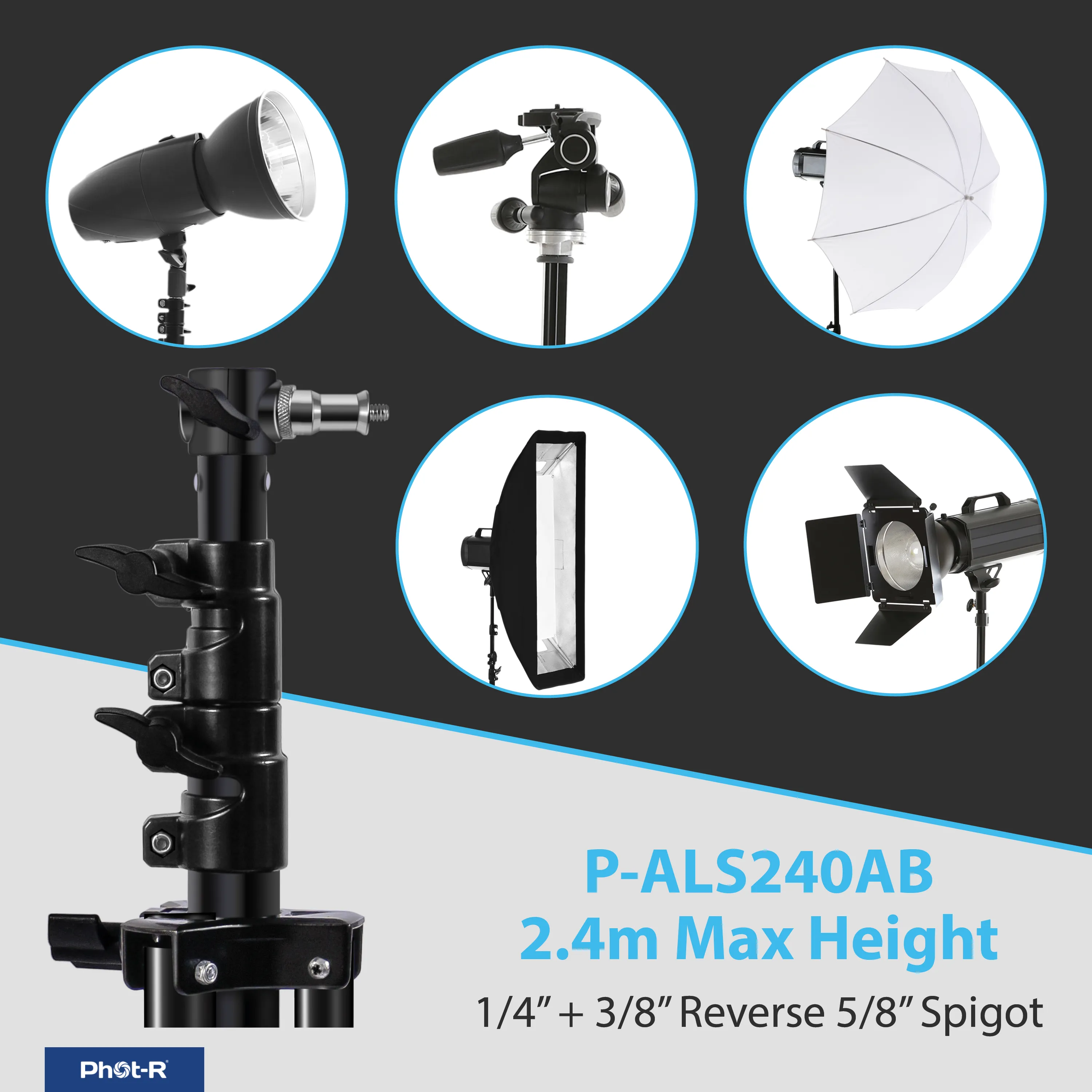Phot-R ALS240AB 2.4m Air Cushion Light Stand