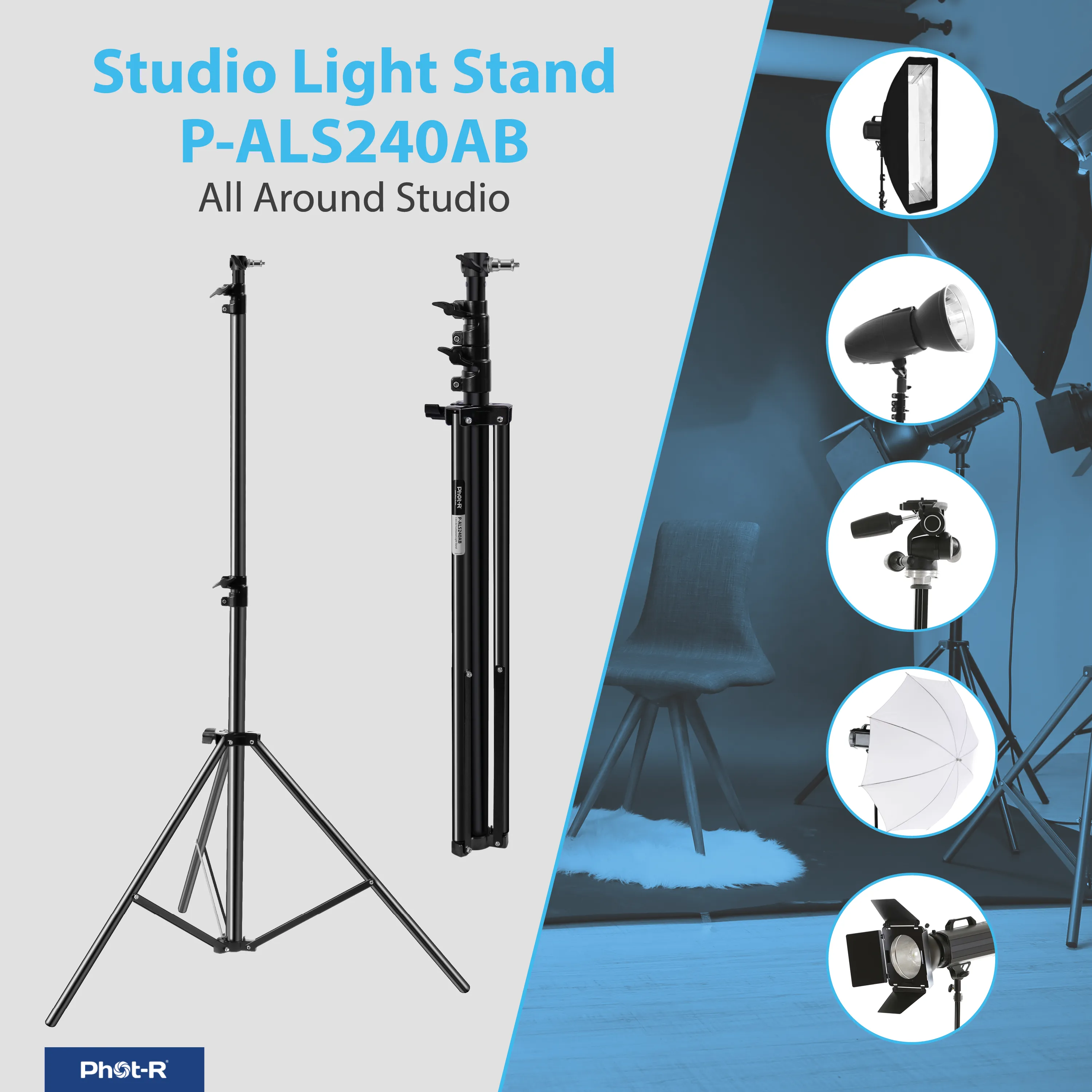 Phot-R ALS240AB 2.4m Air Cushion Light Stand