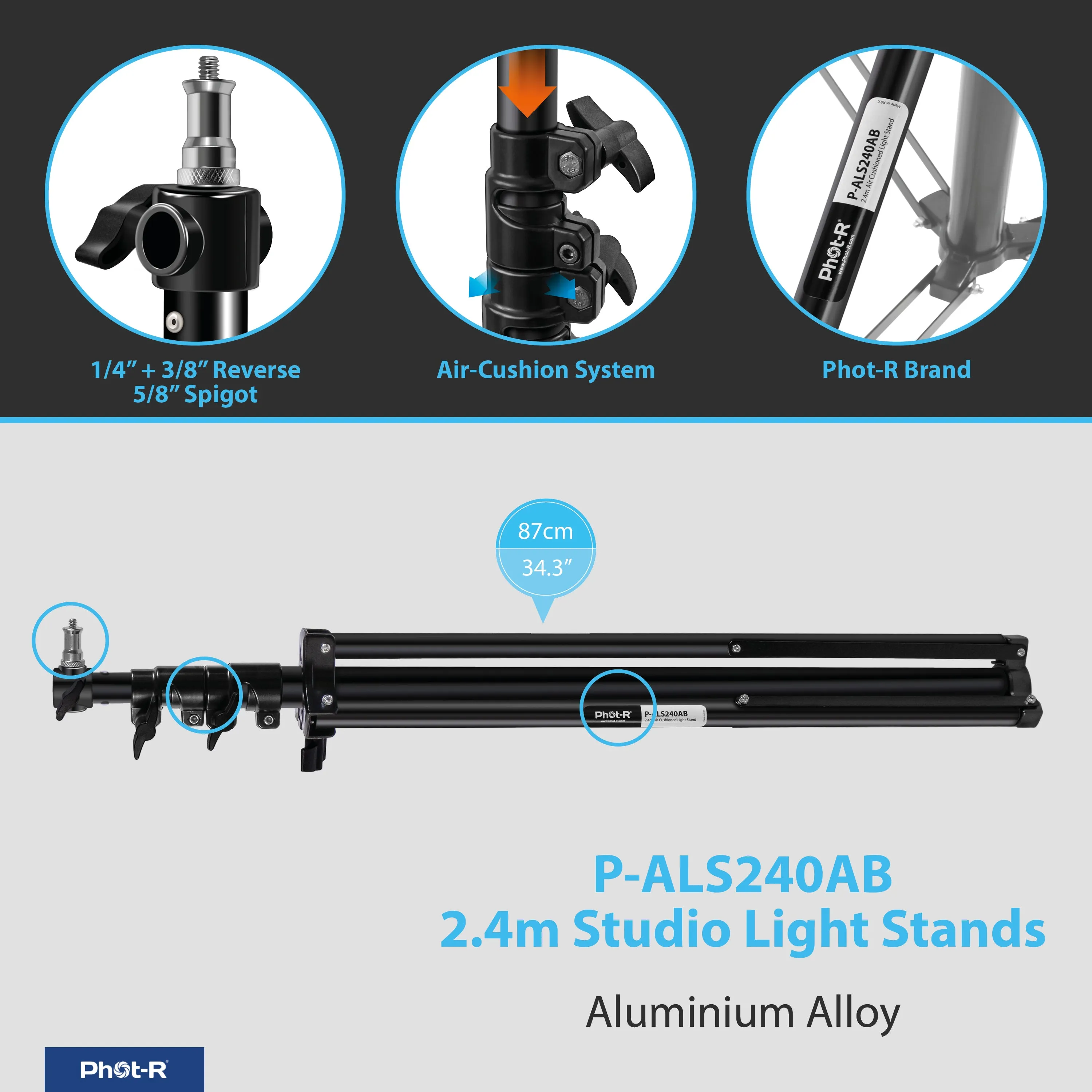 Phot-R ALS240AB 2.4m Air Cushion Light Stand