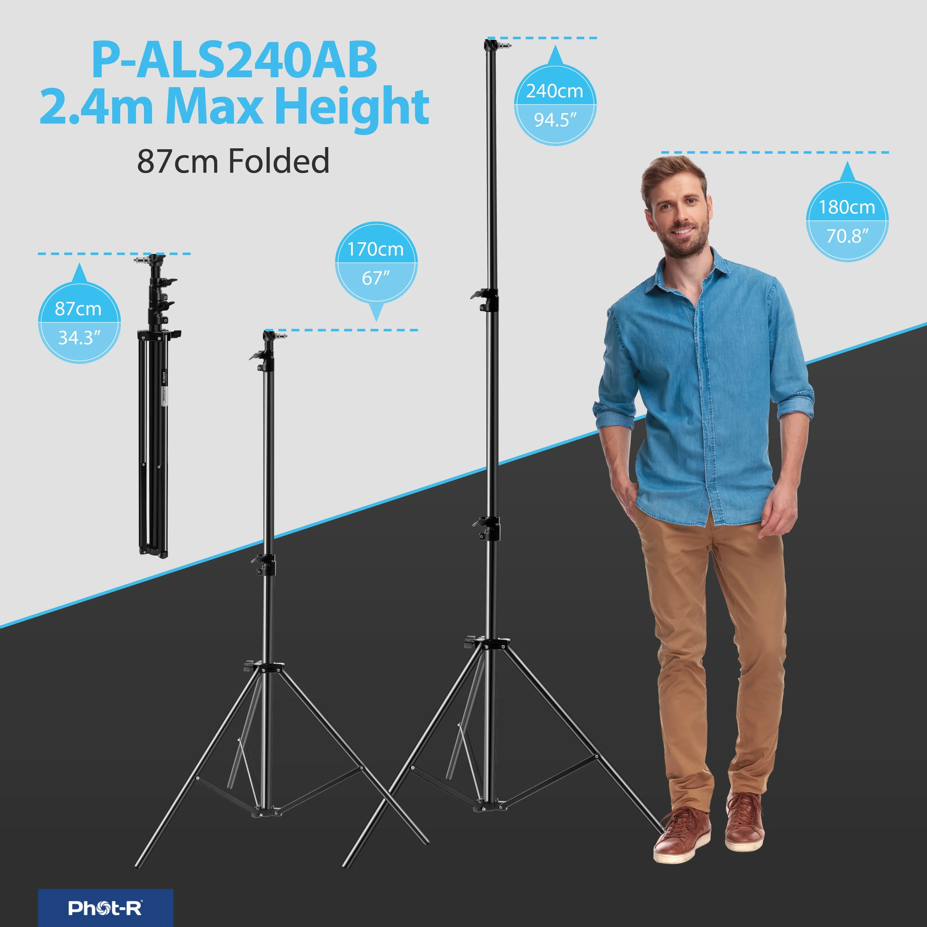 Phot-R ALS240AB 2.4m Air Cushion Light Stand