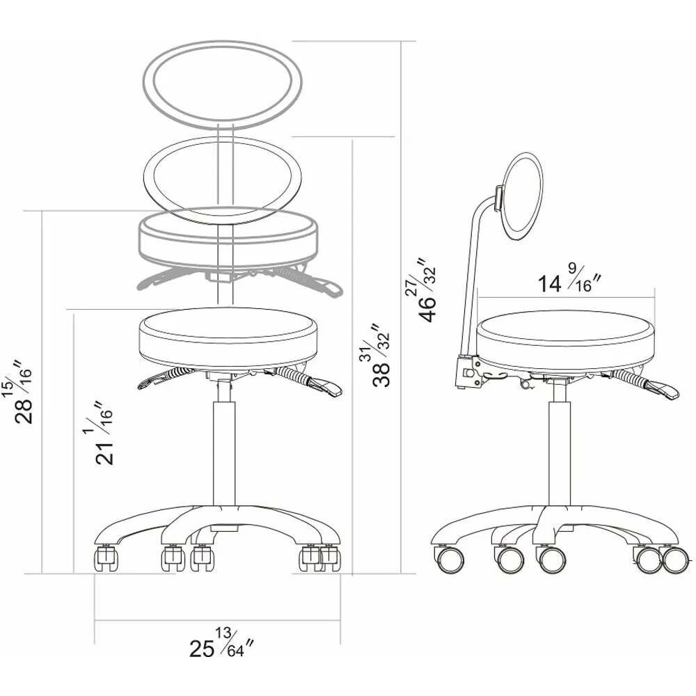 Polaris Rolling Stool - WHITE / 21" - 29" Adjustable Seat Height   5 Wheel Base by DIR Salon Furniture