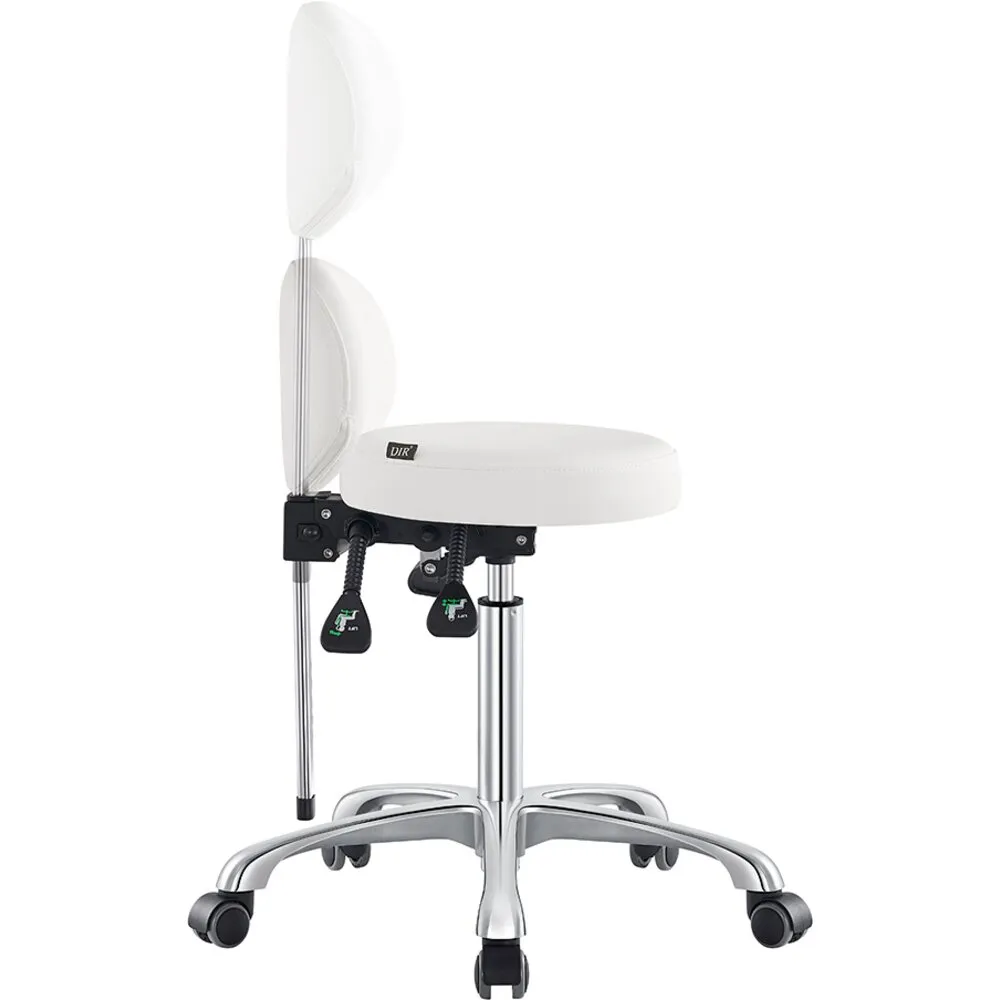 Polaris Rolling Stool - WHITE / 21" - 29" Adjustable Seat Height   5 Wheel Base by DIR Salon Furniture