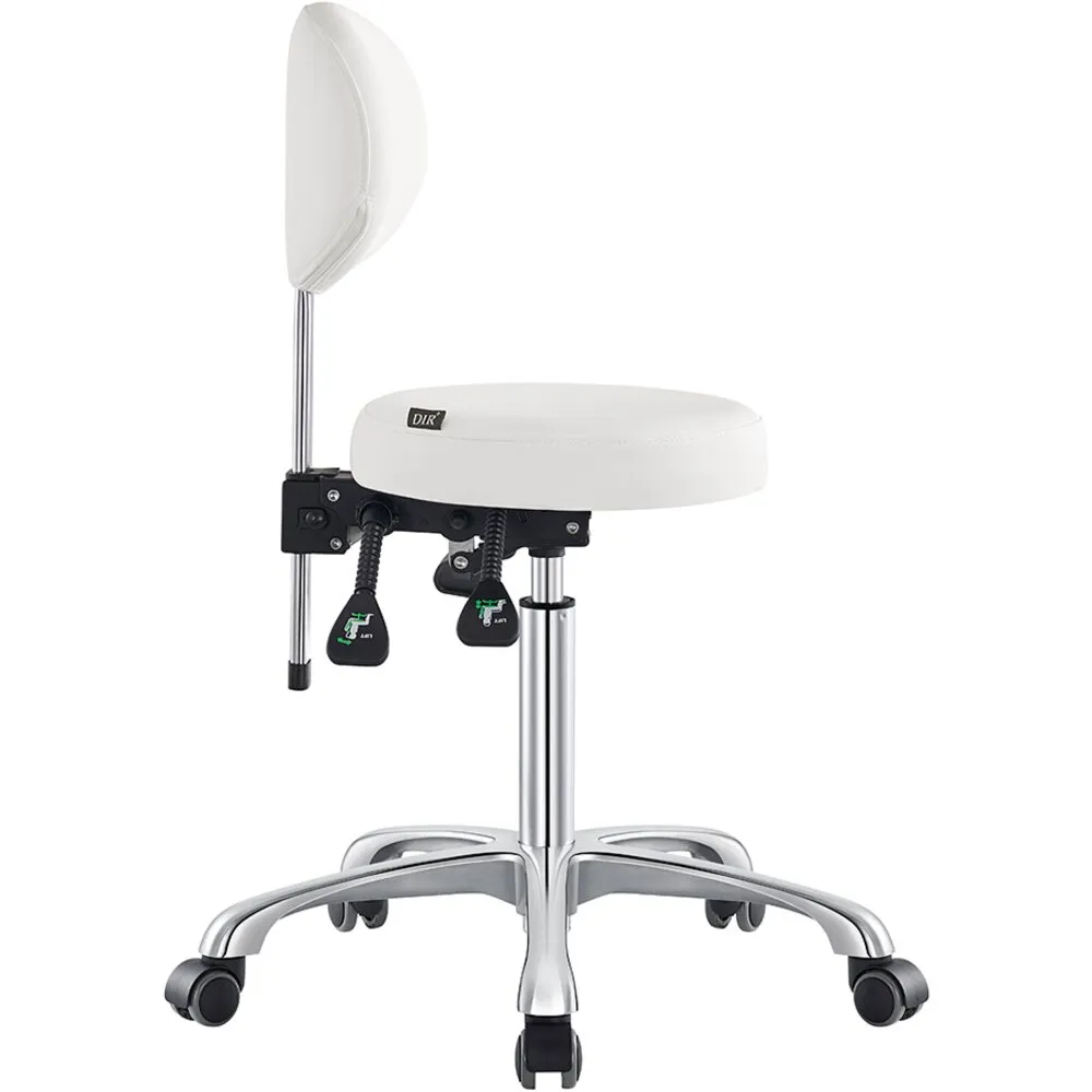 Polaris Rolling Stool - WHITE / 21" - 29" Adjustable Seat Height   5 Wheel Base by DIR Salon Furniture