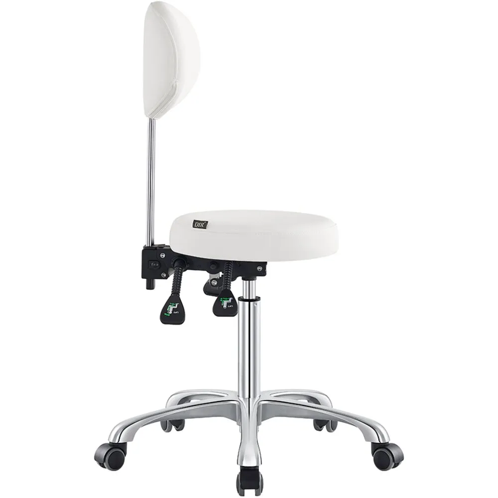 Polaris Rolling Stool - WHITE / 21" - 29" Adjustable Seat Height   5 Wheel Base by DIR Salon Furniture