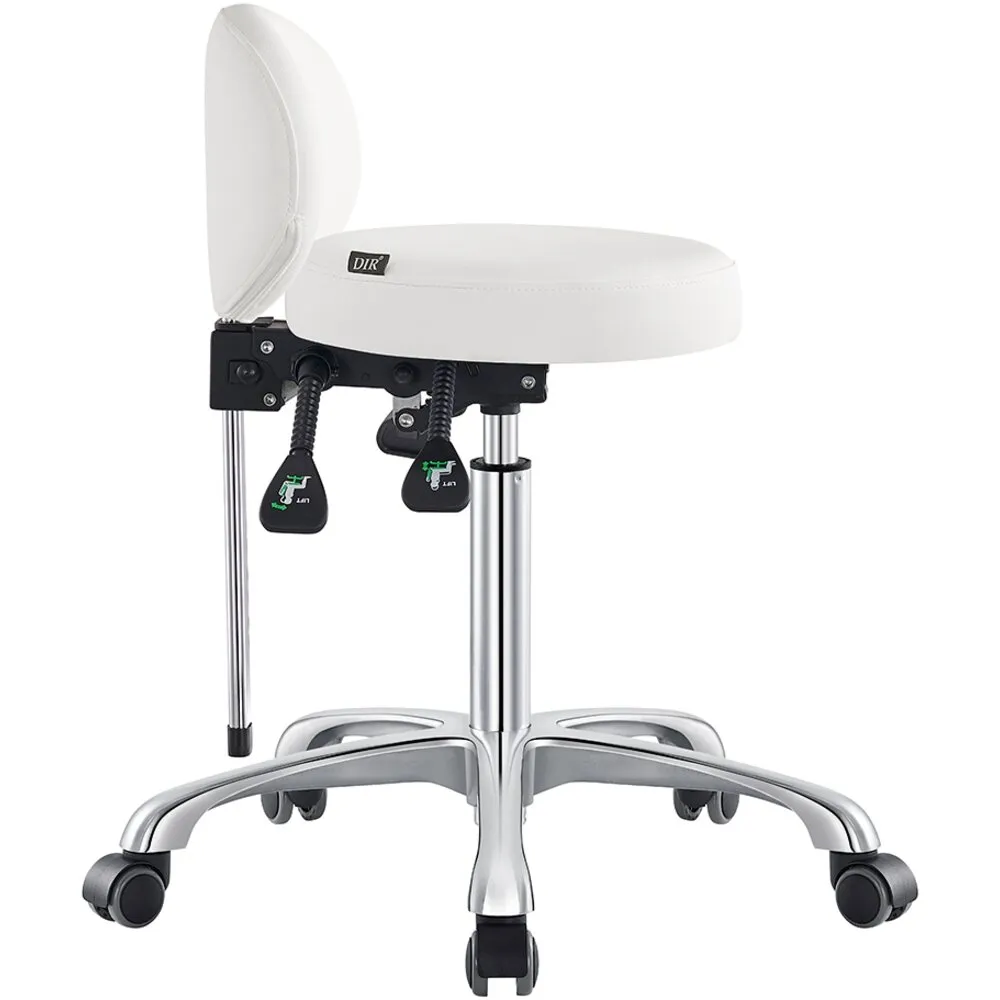 Polaris Rolling Stool - WHITE / 21" - 29" Adjustable Seat Height   5 Wheel Base by DIR Salon Furniture