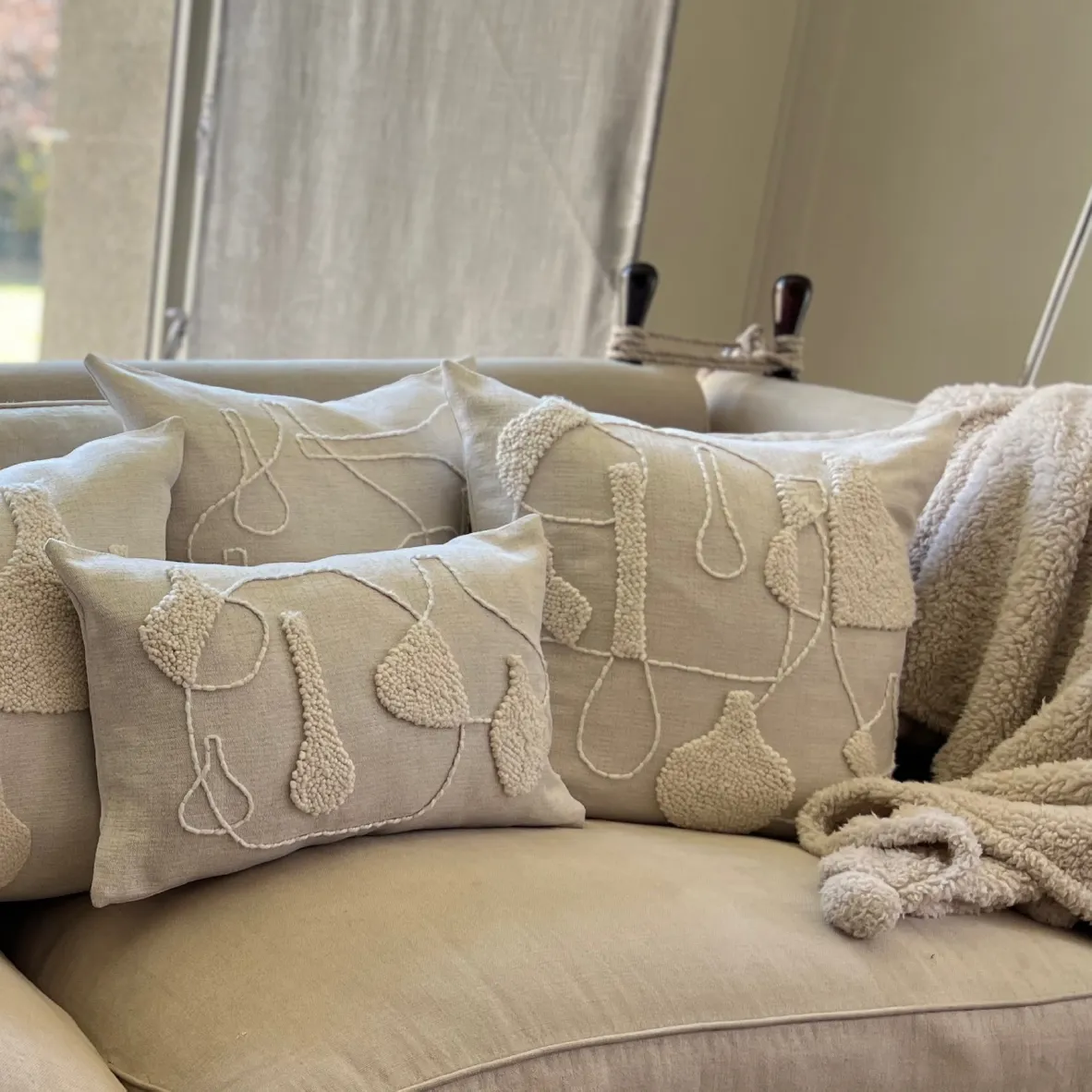 Punch Needle Scatter Cushion - Vessel Pattern 1 Natural