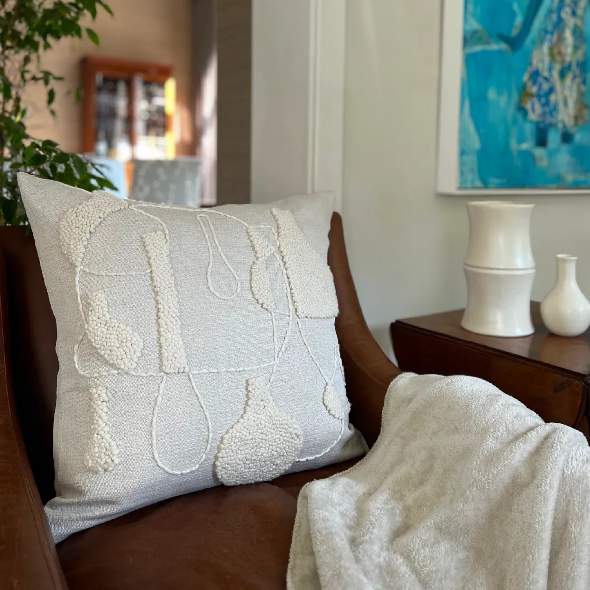 Punch Needle Scatter Cushion - Vessel Pattern 1 Natural