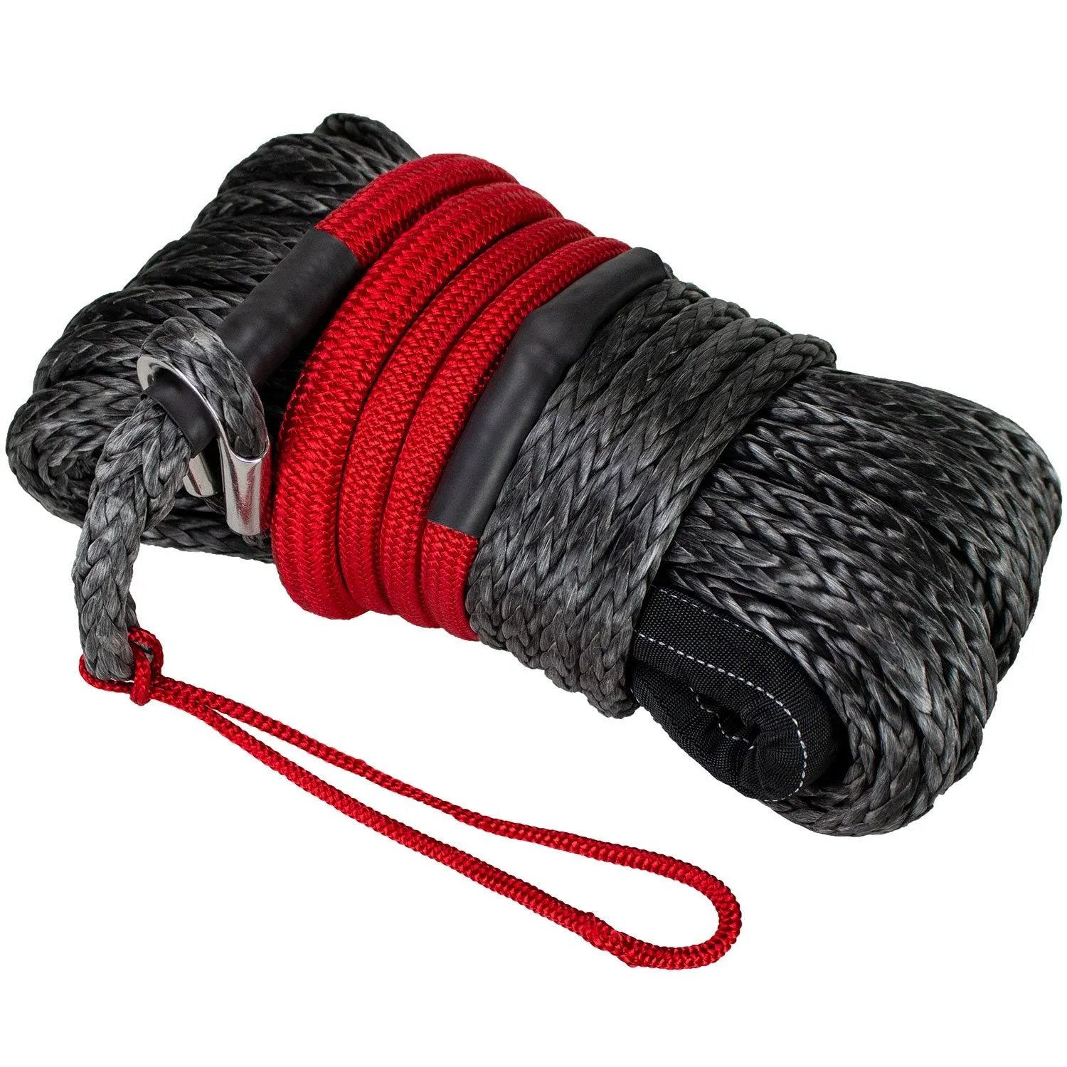 Rakapak UHMWPE 100ft Synthetic 3/8 in Winch Line 22,000 LBS Breaking Strength with Soft Shackle Rope, Abrasion Sleeve
